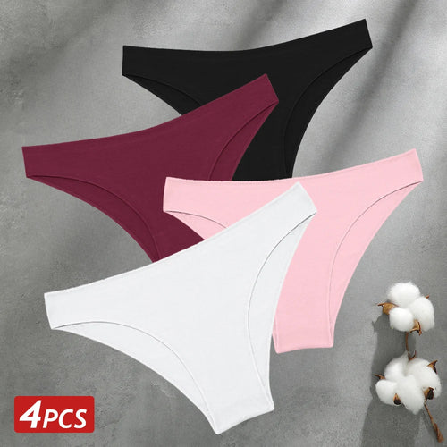 4PCS Seamless Cotton Panties Women Solid Color Briefs Sexy Low Waist