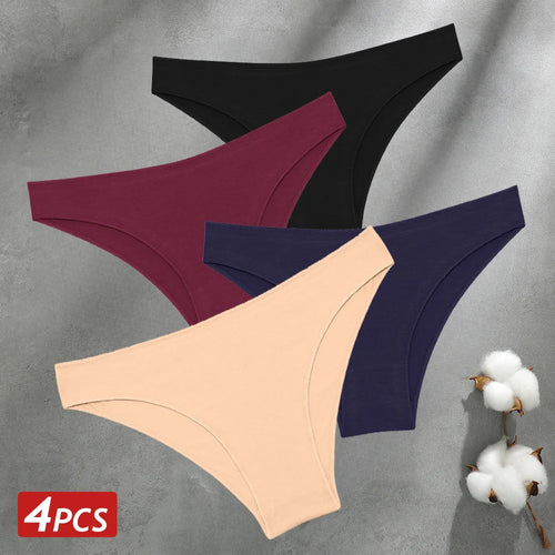 4PCS Seamless Cotton Panties Women Solid Color Briefs Sexy Low Waist
