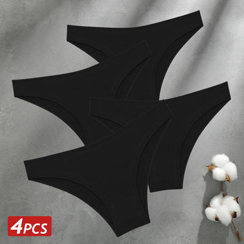 4PCS Seamless Cotton Panties Women Solid Color Briefs Sexy Low Waist
