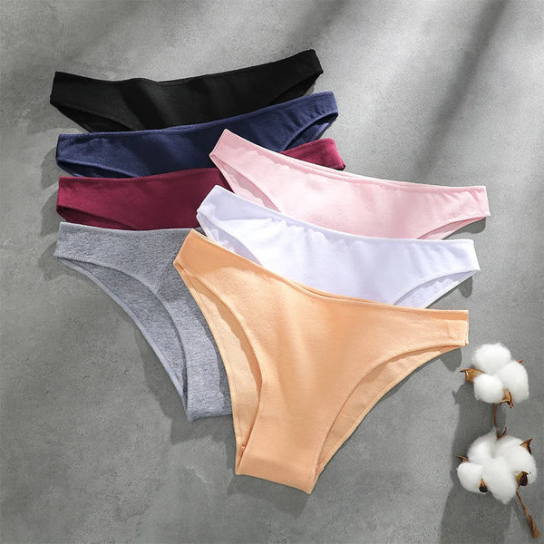4PCS Seamless Cotton Panties Women Solid Color Briefs Sexy Low Waist