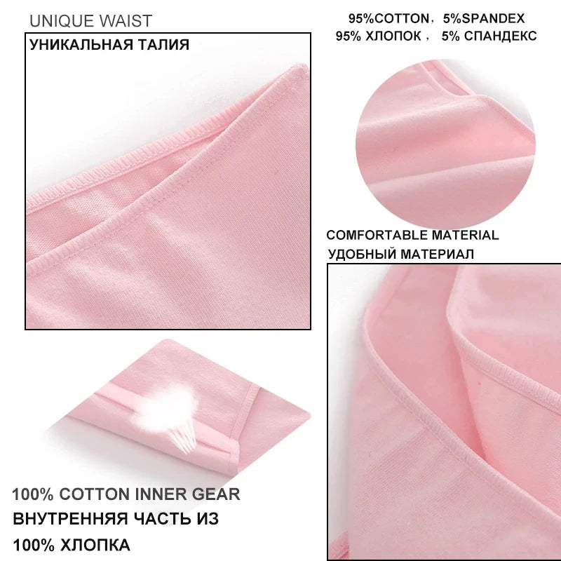 4PCS Seamless Cotton Panties Women Solid Color Briefs Sexy Low Waist