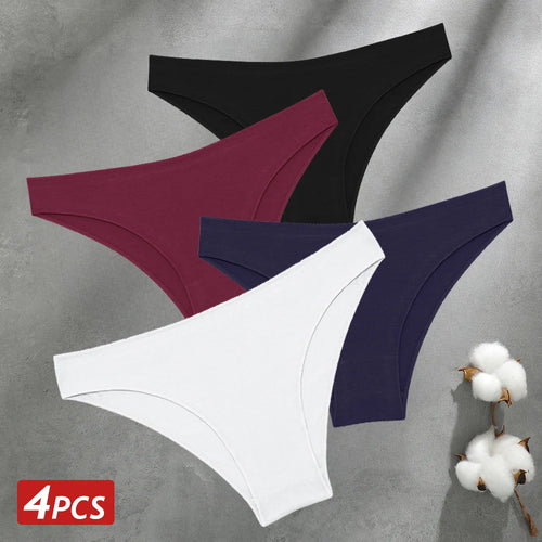 4PCS Seamless Cotton Panties Women Solid Color Briefs Sexy Low Waist