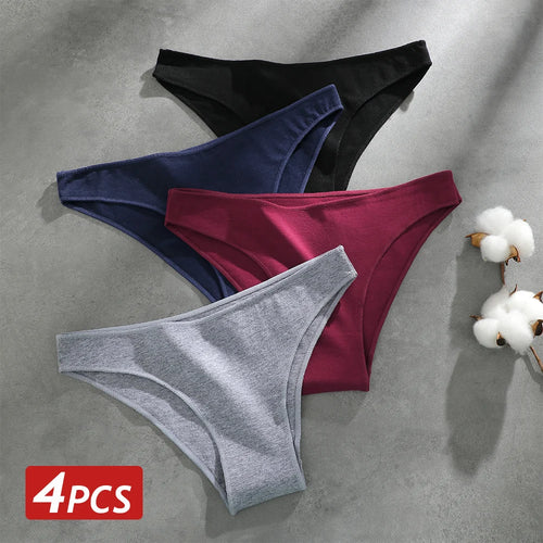 4PCS Seamless Cotton Panties Women Solid Color Briefs Sexy Low Waist
