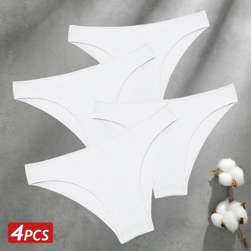 4PCS Seamless Cotton Panties Women Solid Color Briefs Sexy Low Waist