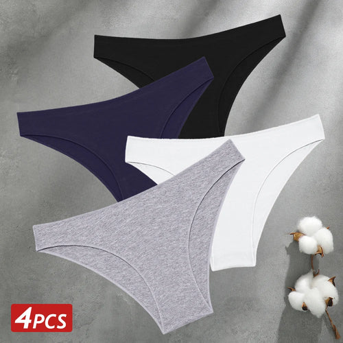 4PCS Seamless Cotton Panties Women Solid Color Briefs Sexy Low Waist