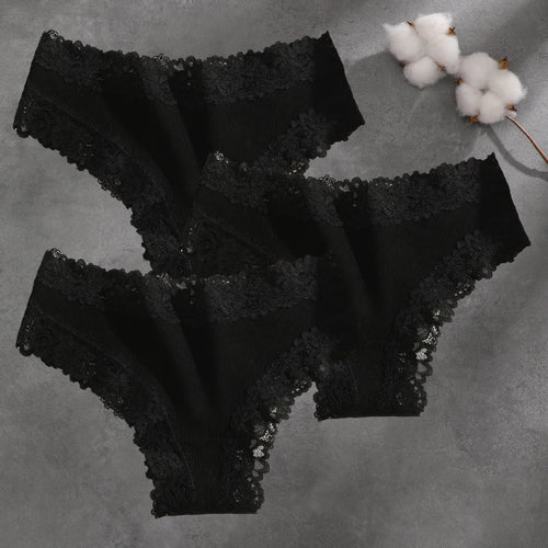3Pcs Cotton Lace Patchwork Bikini Panties Women Seamless Floral Print