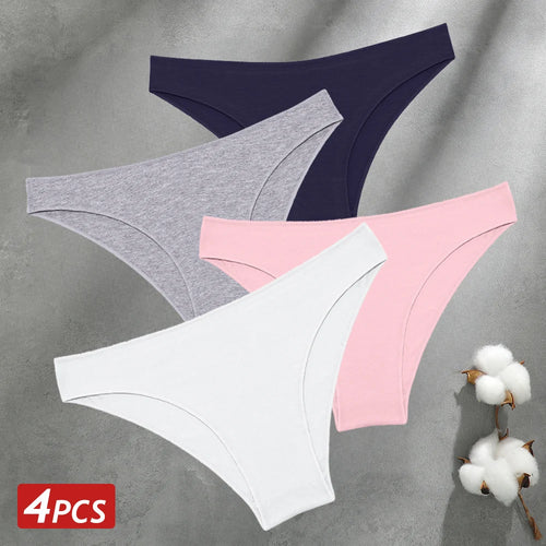 4PCS Seamless Cotton Panties Women Solid Color Briefs Sexy Low Waist