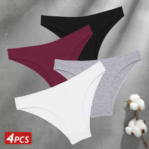 4PCS Seamless Cotton Panties Women Solid Color Briefs Sexy Low Waist
