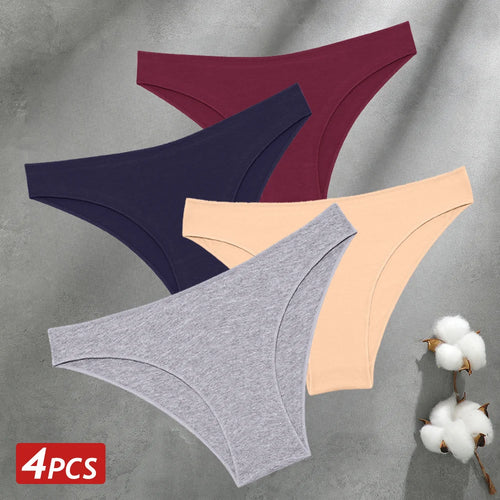 4PCS Seamless Cotton Panties Women Solid Color Briefs Sexy Low Waist